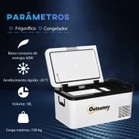 Outsunny Geleira com Compressor 18L Portátil até -20℃ com Luz LED e Alças Dobráveis Geleira de Carro 12V/24V e 240V para Casa Campismo Viagem 58,5x33,5x29,2cm Branco(m-4)