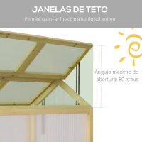 Outsunny Estufa de Madeira com Painéis de Policarbonato Estufa de Jardim com 4 Janelas Abatíveis para Cultivo de Plantas Terraço Exterior 90x48x49,5cm Transparente(m-5)