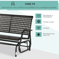 Outsunny Banco Baloiço de Vime de 2 Lugares Baloiço de Jardim com Balanço Ergonómico e Estrutura de Metal para Terraço Balcão Exterior Carga 220kg 70x120x84cm Marrom(m-4)