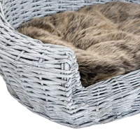 PawHut Cama para Cães de Vime Cama de Vime para Gatos Cães com Almofada Lavável 57x46x17,5cm Cinza(m-9)