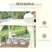 Outsunny Pérgola de Jardim 4x3 Pérgola de Exterior com Teto Duplo 4 Cortinas Laterais 4 Telas Mosquiteiras com Zíper e Estrutura de Aço para Festas Eventos Bege(m-4)
