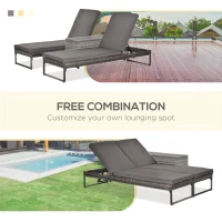 Outsunny PE Rattan 2-Seat Outdoor Garden Sun Lounger Set w/ Table Grey(m-4)