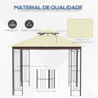 Outsunny Pérgola de Jardim 3x3m para Exterior com Duplo Teto de Ventilação e Estrutura de Aço com Proteção Solar para Festas Eventos ao Ar Livre Bege(m-5)