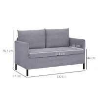 HOMCOM Sofá de 2 Lugares Estofado em Linho Sintético Sofá 2 Lugares de Sala de Estar com Almofadas Acolchoadas Apoio para os Braços e Pés de Aço 130x67x76,5cm Cinza(m-3)