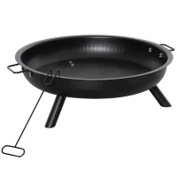 Outsunny Braseiro Exterior 90x79,5x28 cm com Tigela com Alças de Transporte Atiçador 3 Pés e Estrutura de Aço para Fogueiras Lenhas Terraço Jardim ao Ar Livre Preto(m-1)