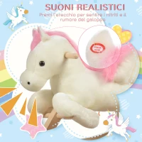 HOMCOM Cavallo a Dondolo Bianco e Rosa con Suoni e Struttura in Legno di Pioppo per Bambini 18-36 Mesi, 70x28x57cm(m-4)