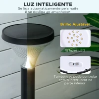 Outsunny Candeeiros de Pé de Exterior Altura 91,5cm com Luz LED Solar Sensor Crepúsculo e Brilho Variável Conjunto de 2 Candeeiros de Jardim IP44 para Pátio Parque Exterior Preto(m-6)