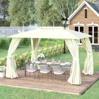 Outsunny Pérgola de Jardim 4x3 Pérgola de Exterior com Teto Duplo 4 Cortinas Laterais 4 Telas Mosquiteiras com Zíper e Estrutura de Aço para Festas Eventos Bege(m-2)