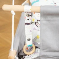 Outsunny Baloiço para Bebé Baloiço de Madeira Infantil com Altura Ajustável Almofada Acolchoada e Cinto de Segurança para Interior e Exterior Carga Máxima 80kg 70x45x160cm Cinza(m-8)