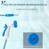 Outsunny Enrolador de Mangueira de Jardim 15,1M+1,5M Mangueira de Rega Montada na Parede Enrolador Automático com 9 Modos de Pulverização 180° Giratório 42,5x20x38cm Cinza(m-7)