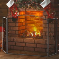 HOMCOM Parascintille a 3 Pannelli pieghevole con Cerniere, Telaio in Metallo a Maglia Decorativa, 132,5x76,5 cm, Nero(m-4)