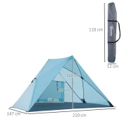 Outsunny Tenda de Praia Dobrável para 2-3 Pessoas Anti UV 50+ Tenda Pop Up com Janela e Bolsa de Transporte para Jardim Campismo Viagens 210x147x120cm Azul(m-3)