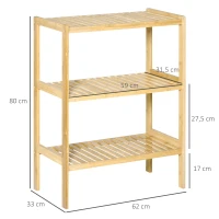 HOMCOM Estante de Bambu de 3 Níveis Móvel Organizador Multifuncional para Casa de Banho Cozinha Sala de Estar 62x33x80cm Natural(m-3)