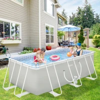 Outsunny Piscina Desmontável Tubular 440x240x122cm Piscina Retangular de Exterior com Purificador 4.000L/H Mangueiras de Comprimento 100cm e Estrutura de Aço 9760L Cinza(m-10)