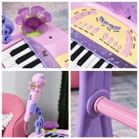 HOMCOM Piano Eléctrico Infantil 32 Teclas Piano Infantil com Microfone Banquinho Luzes Ritmos Sons MP3 Karaoke  Rosa(m-8)