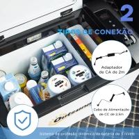 Outsunny Geleira Elétrica de Compressor 25L Portátil até -20℃ com Luz LED e Alças Dobráveis Geleira de Carro 12V/24V e 240V para Casa Campismo Viagem 58,5x33,5x35,2cm Branco(m-6)