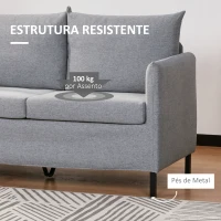HOMCOM Sofá de 2 Lugares Estofado em Linho Sintético Sofá 2 Lugares de Sala de Estar com Almofadas Acolchoadas Apoio para os Braços e Pés de Aço 130x67x76,5cm Cinza(m-6)