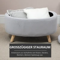 HOMCOM bank gestoffeerde bank met opbergruimte ovale vorm moderne kruk hal slaapkamer woonkamer fluweelzacht polyester rubber hout lichtgrijs 71 x 51,5 x 42 cm(m-4)