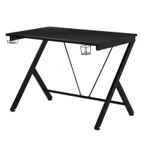 HOMCOM Gaming-tafel PC-tafel bureau met koptelefoonhaak bekerhouder computertafel metaal MDF zwart 108 x 66 x 77 cm(m-1)