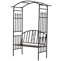 Outsunny plantenboog met bank zitbank boog trellis rooster tuin gewelfd dak metaal zwart 152 x 58 x 207 cm(m-11)