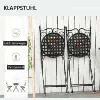 Zitgroep voor in de tuin 3-delige mozaïektafel + 2 opklapbare metalen stoelen(m-4)