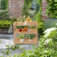 Planttafel met metalen werkblad tuiniertafel bloementafel tuin hout(m-10)