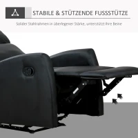 HOMCOM relaxstoel ruststoel tv-stoel stoel met ligfunctie kunstleer metaal MDF schuimstof zwart 65 x 92 x 100 cm(m-4)