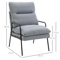 HOMCOM woonkamer stoel bureaustoel gestoffeerde stoel fauteuil eetkamerstoel met rugleuning schuim, linnenachtig polyester metaal grijs + zwart 61 x 76 x 96 cm(m-3)