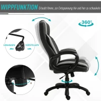 Vinsetto ergonomische bureaustoel, gaming stoel, draaistoel, kunstleer, schuimstof, nylon, mesh-stof, zwart, wit, 67 x 75 x 116,5-126 cm(m-5)