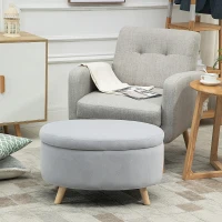 HOMCOM bank gestoffeerde bank met opbergruimte ovale vorm moderne kruk hal slaapkamer woonkamer fluweelzacht polyester rubber hout lichtgrijs 71 x 51,5 x 42 cm(m-9)