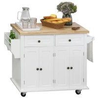 HOMCOM keukenkast keukenmeubel met zwenkwielen lade en verstelbare plank rubber hout MDF spaanplaat wit 111 x 44,5 x 82,5 cm(m-11)