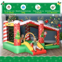 Outsunny kerstmis opblaasbaar springkasteel met waterbassin trampoline kleine glijbaan voor 3 kinderen springkasteel met blazer voor 3-8 jaar kleuterschool Oxford stof polyester rood + groen 325 x 270 x 175 cm(m-5)
