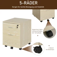 Vinsetto ladeblok archiefkast kantoorcontainer met 2 lades 2 sleutels kantoorkast opbergruimte, ladeblok 5 universele wielen spaanplaat naturel 40 x 44 x 54,6 cm(m-6)