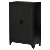 HOMCOM dressoir archiefkast met gelamelleerde deuren garderobe opbergkast industriële metalen kast met 2 verstelbare planken woonkamer slaapkamer zwart 75 x 33 x 110 cm(m-13)