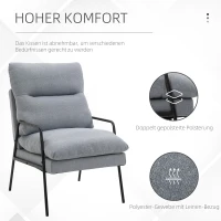 HOMCOM woonkamer stoel bureaustoel gestoffeerde stoel fauteuil eetkamerstoel met rugleuning schuim, linnenachtig polyester metaal grijs + zwart 61 x 76 x 96 cm(m-4)