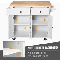 HOMCOM keukenkast keukenmeubel met zwenkwielen lade en verstelbare plank rubber hout MDF spaanplaat wit 111 x 44,5 x 82,5 cm(m-5)