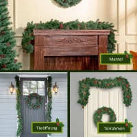 HOMCOM 1,9M kunstkerstslinger bloemdecoratie met dennenappels bessen kerstslinger spar voor trappen haard PE groen 190 x 12 x 8 cm(m-6)