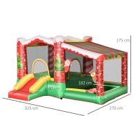 Outsunny kerstmis opblaasbaar springkasteel met waterbassin trampoline kleine glijbaan voor 3 kinderen springkasteel met blazer voor 3-8 jaar kleuterschool Oxford stof polyester rood + groen 325 x 270 x 175 cm(m-3)