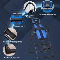 HOMCOM inversiebank opvouwbare zwaartekrachttrainer met twee beweegbare wielen set rugkussen metaal ABS zwart + blauw 132 x 71 x 145 cm(m-5)