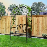 Outsunny plantenboog met bank zitbank boog trellis rooster tuin gewelfd dak metaal zwart 152 x 58 x 207 cm(m-2)