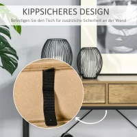 HOMCOM consoletafel entreetafel bijzettafel 2 laden onderblad vintage metaal spaanplaat bruin + zwart 100 x 35 x 76.5 cm(m-5)