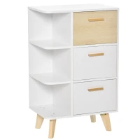 HOMCOM opbergkast multifunctionele kast garderobe linnenkast dressoir met lade spaanplaat wit + origineel hout 60 x 40 x 100 cm(m-10)