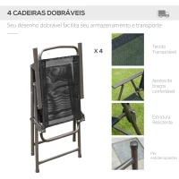 Outsunny Conjunto de Jardim Refeição 6 Peças com 4 Cadeiras Dobráveis 1 Mesa com Bancada de Vidro e 1 Chapéu de Sol Preto(m-4)