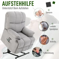 HOMCOM massagestoel opstahulp relaxstoel met verwarmingsfunctie verstelbare hoek USB afstandsbediening kort pluche grijs 83 x 95 x 105 cm(m-4)