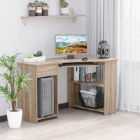 HOMCOM hoekbureau met 2 schappen L-vormig bureau computertafel met toetsenbordlade schuiflade CPU-standaard E1-spaanplaat naturel hout 120 x 70 x 75 cm(m-2)