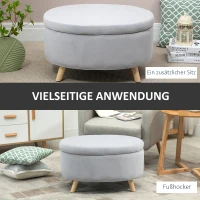 HOMCOM bank gestoffeerde bank met opbergruimte ovale vorm moderne kruk hal slaapkamer woonkamer fluweelzacht polyester rubber hout lichtgrijs 71 x 51,5 x 42 cm(m-5)