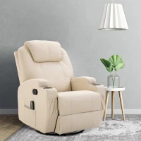 HOMCOM massagestoel, relaxstoel, tv-stoel massagefunctie 5 massagestanden ligfunctie PU-leer hout metaal schuimstof crèmewit 82 x 97 x 110 cm(m-10)