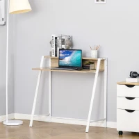 HOMCOM bureau, computertafel, bureau, werktafel met kabeldoorvoer, lade, MDF metaal wit + eik 84 x 45 x 85 cm(m-10)