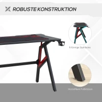 HOMCOM Gamingtafel bureau met koptelefoonhaak bekerhouder R-vormige computertafel MDF metaal zwart + rood 120 x 58 x 75 cm(m-5)