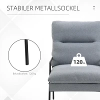 HOMCOM woonkamer stoel bureaustoel gestoffeerde stoel fauteuil eetkamerstoel met rugleuning schuim, linnenachtig polyester metaal grijs + zwart 61 x 76 x 96 cm(m-5)